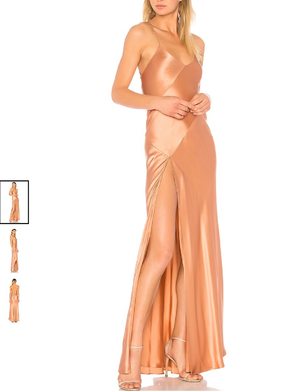 Michelle Mason Satin Slip Gown with Thigh Slit - Copper, small
